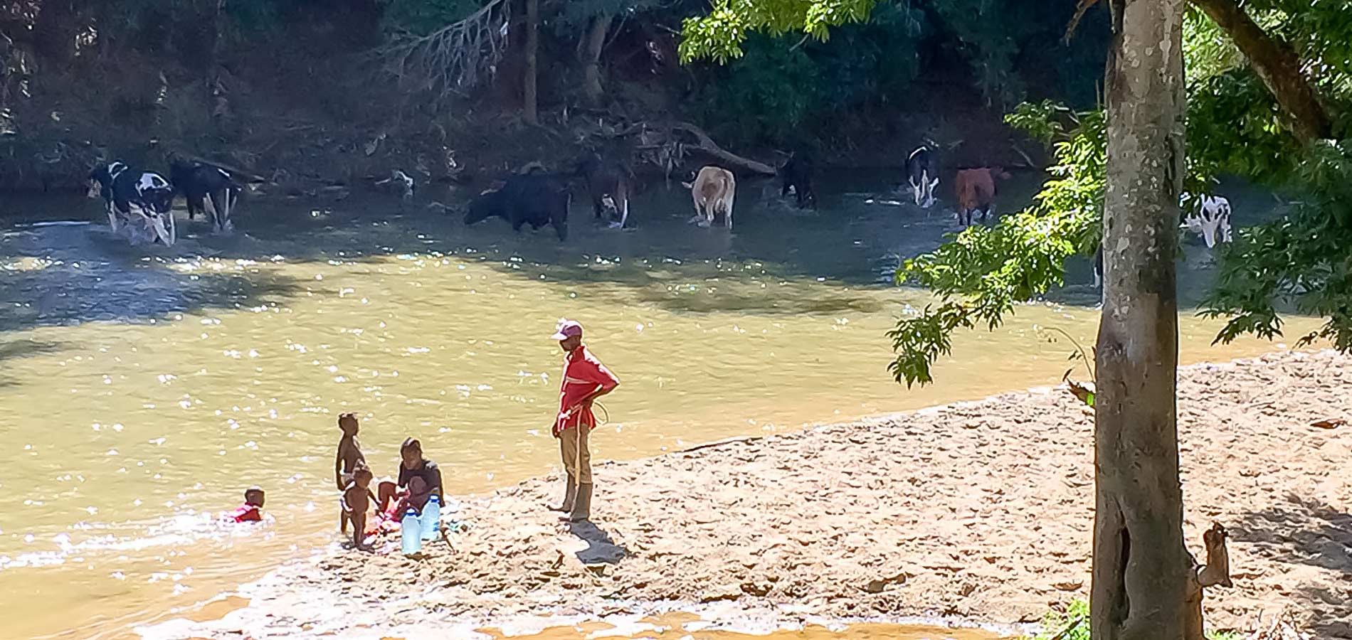 The Problem—local residents get their water the same way their cattle did, direct from the stream, also having to carry it back.